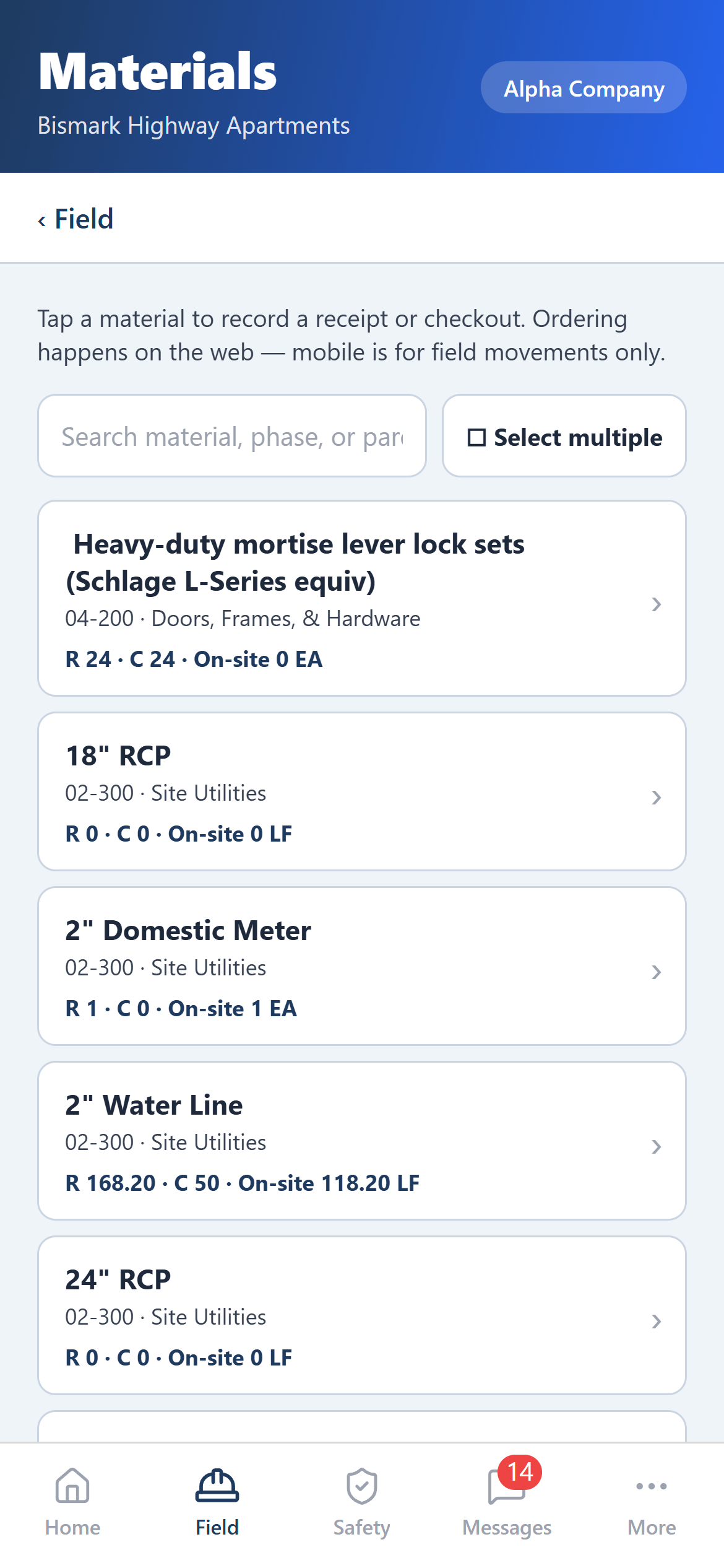 Materials receiving and checkout on the Free Time Platform iOS app